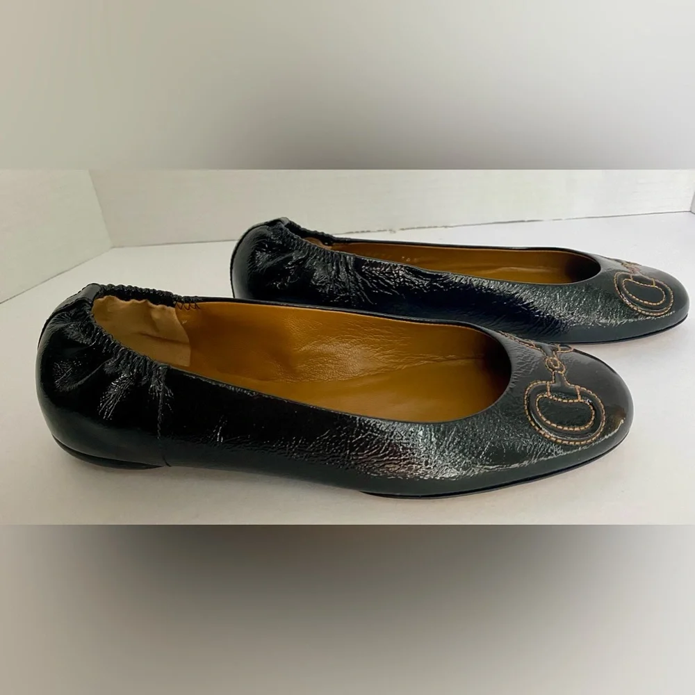 GUCCI Black Patent Leather Horsebit Embroidered Ballet Flats - Picture 5 of 14